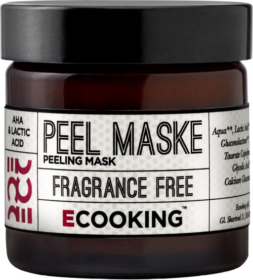 A brown jar labeled 'Peel Mask' with black lid, containing skincare product, scentless, lacks fragrance.