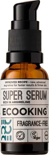 A small brown bottle with a black pump, labeled 'Super Serum' and 'EcoKing', indicating skincare or cosmetic use.