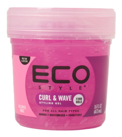 Pinkes Stylinggel in einer Dose mit Eco Style Curl & Wave, alkoholfrei, für alle Haartypen, mit starkem Halt.