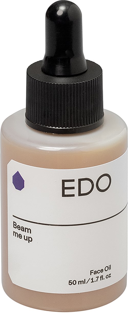 Kleine Flasche mit Tropfaufsatz, beschriftet ED O und 'Face Oil' für Hautpflege. Es enthält 50 ml.