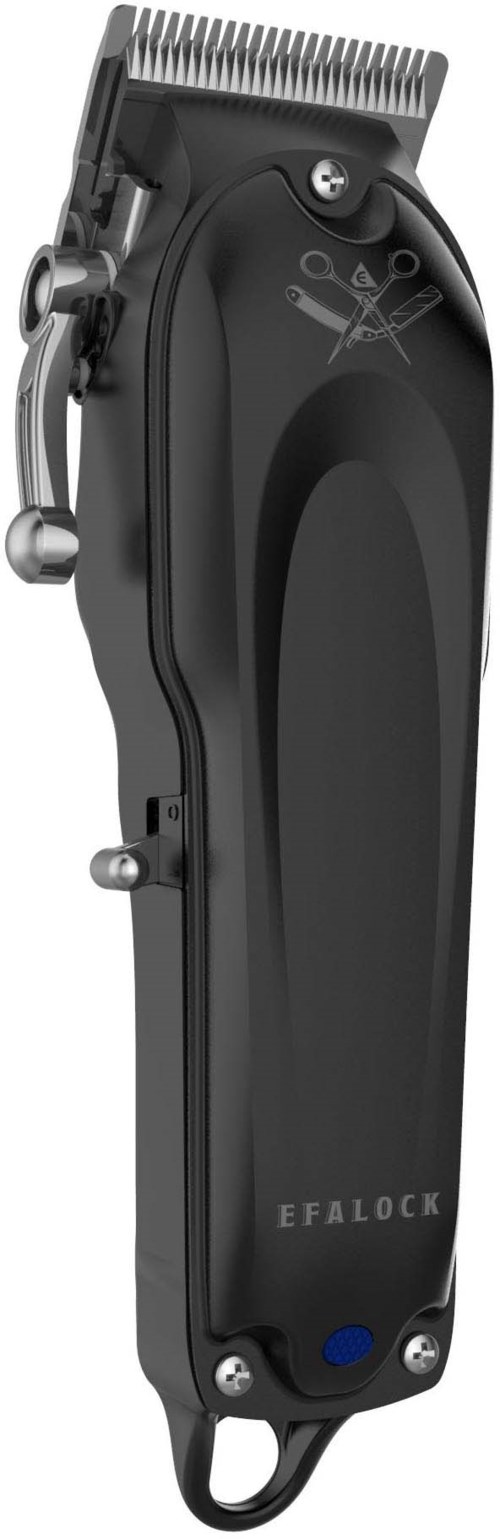 A black trimmer with a power button, adjustable blade, and brand name "Efalock" on it.