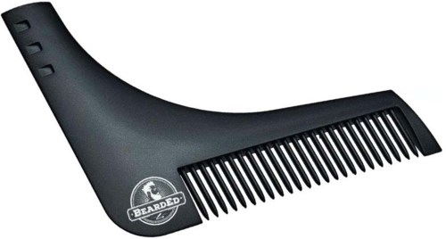 A row of black teeth-shaped combs attached to a black handle with 'BEARDED' logo.