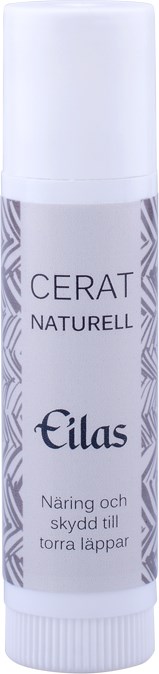 A white stick labeled Cerat Naturell by Eilas, for dry lips, with text in Swedish.
