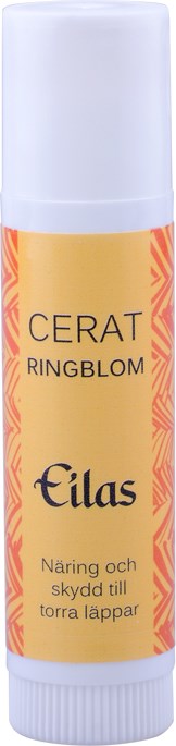 A yellow and white stick with a cap, labeled Cerat Ringblom, for nourishing and protecting dry lips.