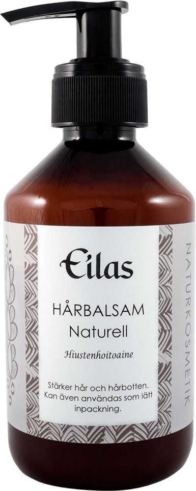 Een bruin flesje met een pomp bevat Elias kruidencrème voor haar en hoofdhuidverzorging.