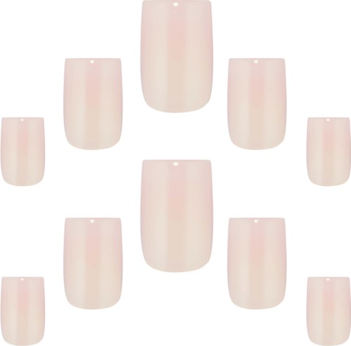 Multiple false nails are arranged in a pattern, with one large central nail surrounded by smaller nails.