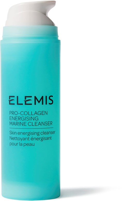 A light blue bottle of ELEMIS Pro-Collagen Energising Marine Cleanser with a white pump.