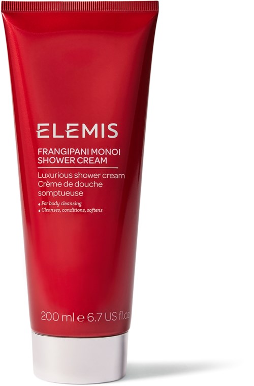 Rote Tube von Elemis Duschcreme mit weißen Deckel, für Körperhygiene und Weichmachung.