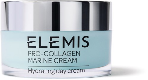 Ein Glas mit Elemis Meerescreme zur Hautpflege tagsüber.