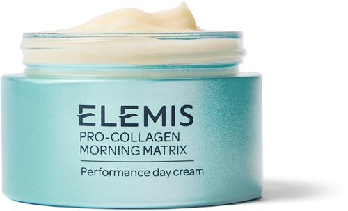 En krukke med Elemis Pro-Collagen Morning Matrix dagkrem med krem på toppen.