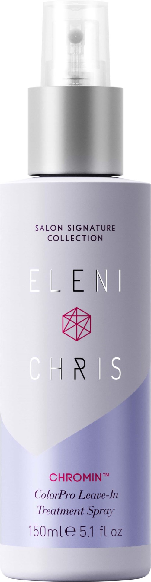 Eine Sprühflasche mit lila und weißem Design, erwähnt Salon Collection und Behandlungsspray, 150 ml.