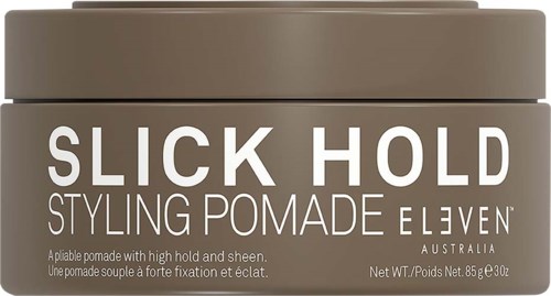 Braune Dose mit SLICK HOLD Styling Pomade mit weißem Text, leicht zu öffnen, 85 Gramm.