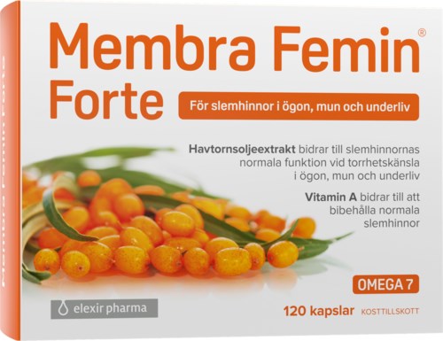Et kosttilskudd med navnet Membra Femin Forte, som inneholder rippeekstrakt og vitamin A, for øyne, munn og reproduksjon.