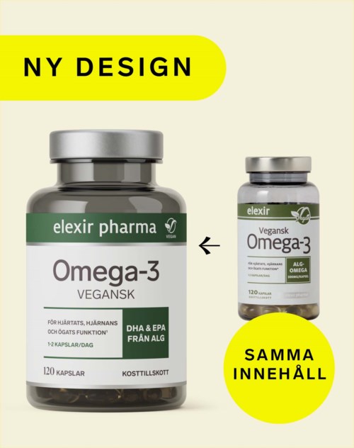 New design of Omega-3 supplement with specific content shown on the label.