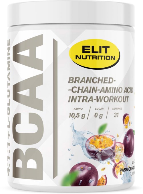 A white container of Welcome BCAA supplement with grape flavor, showing grapes and passion fruit, and details about amino acids.