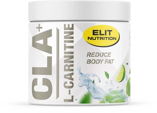 A container labeled L-Carnitine to help reduce body fat, with a splash of water and lime illustration.