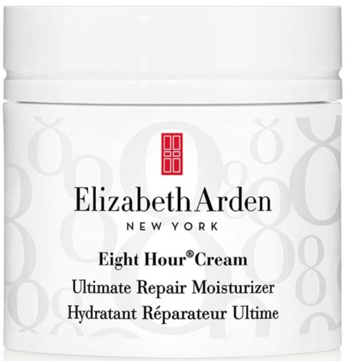 Krämbehållare med Elizabeth Arden-logotyp, används för hudreparation och fuktgivande.