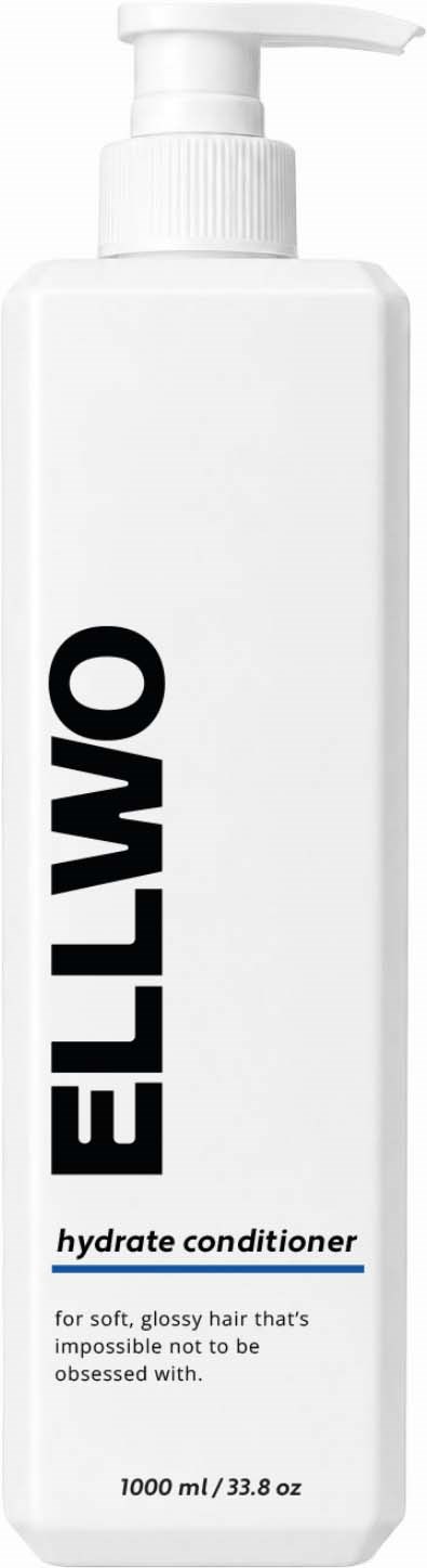 White bottle of OMLO hydrate conditioner with a pump dispenser and black text.