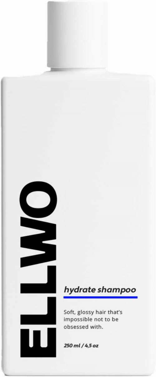 A white bottle of meltdown hydrate shampoo with black and blue text on it.