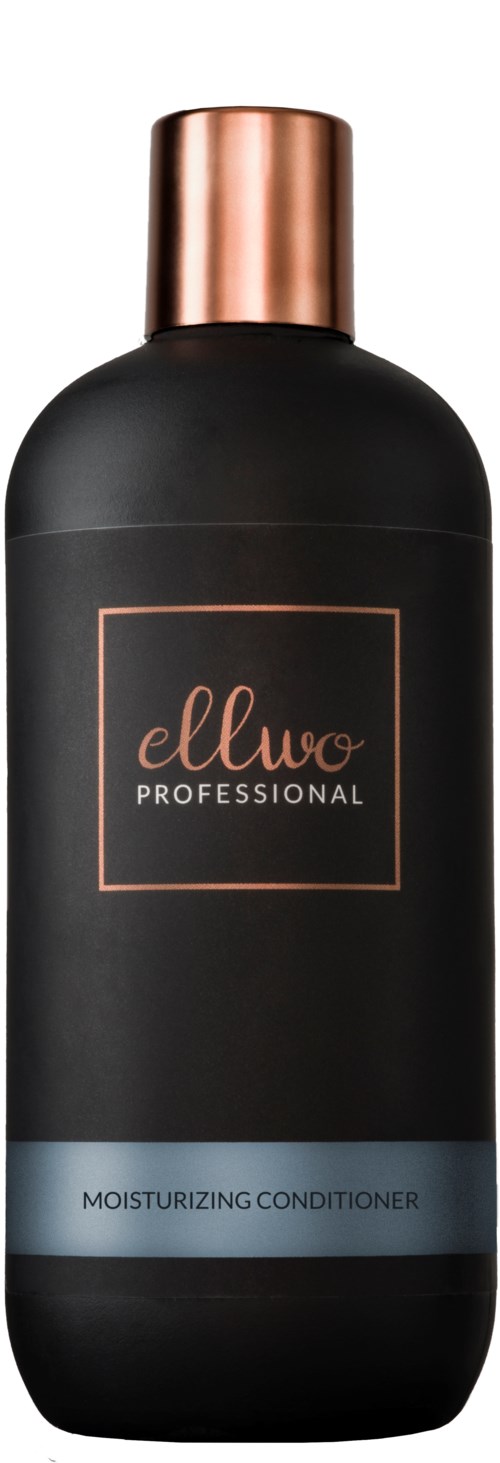 Black bottle with a rose gold cap, labeled 'Ellwo Professional' and 'Moisturizing Conditioner'.