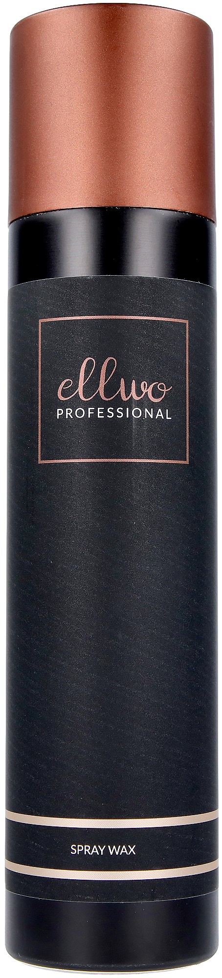 A black spray can with a rose gold cap labeled 'ellwo Professional Spray Wax.'