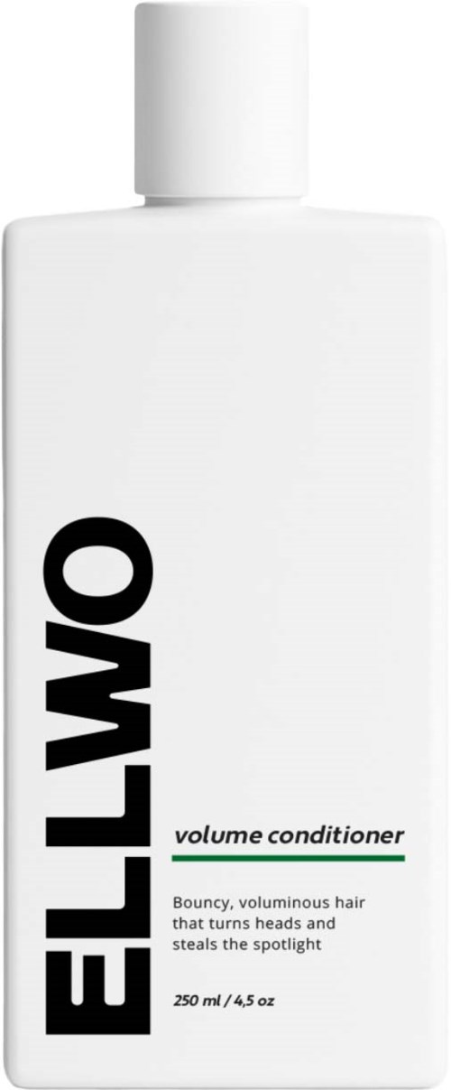 A white bottle labeled Ellowo volume conditioner with black text, designed for hair care. It contains 250 ml.