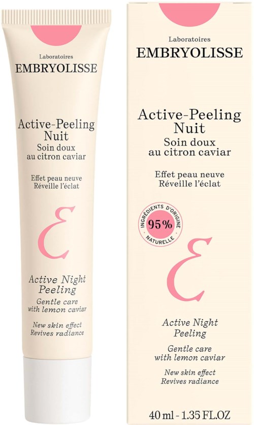 A skincare tube and box for active night peeling with lemon caviar, gentle care, and skin renewal effects.