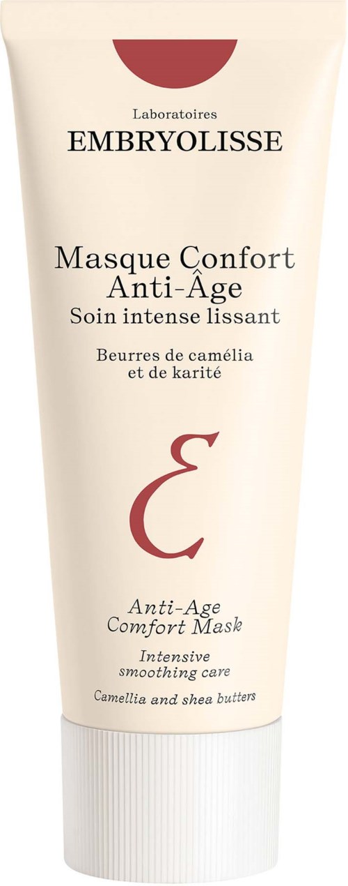 A tube of Embryolisse Anti-Age Comfort Mask with camellia and shea butters, designed for intense smoothing and anti-aging care.