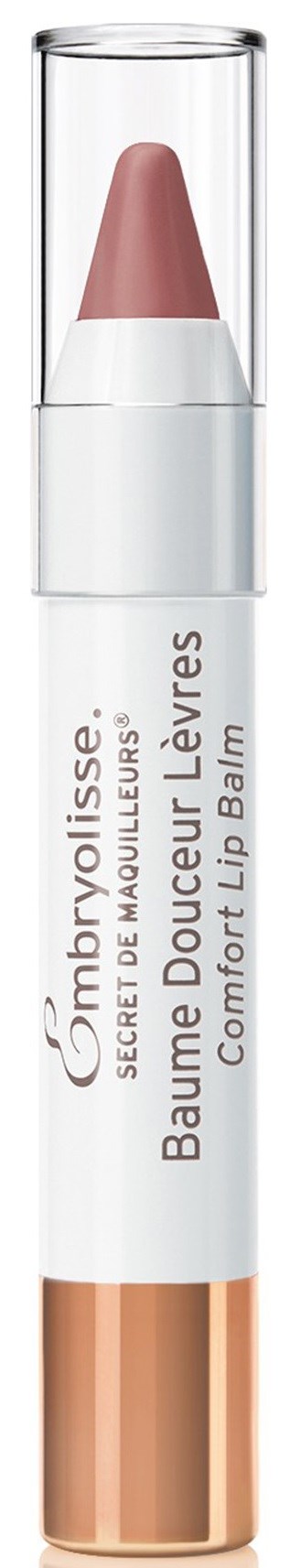 Lipid balm stick with a light pink shade, in a transparent cap and white body, labeled "Gommyrouise" and "Comfort Lip Balm."