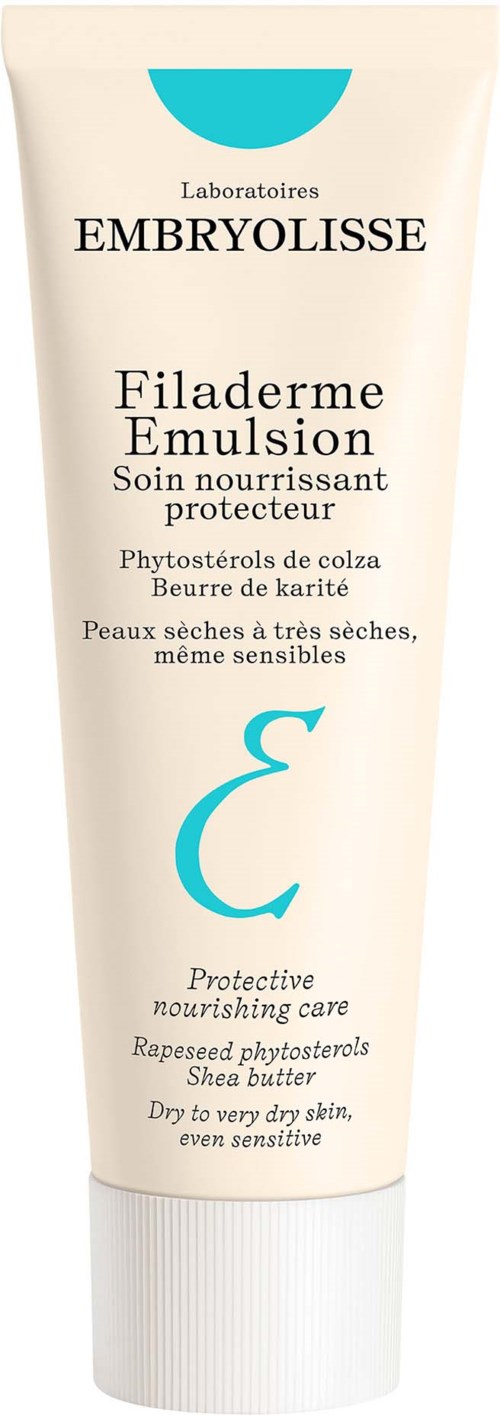 A tube of Embryolisse Filaderme Emulsion, a nourishing cream for very dry, sensitive skin, with shea butter and phystosterols.