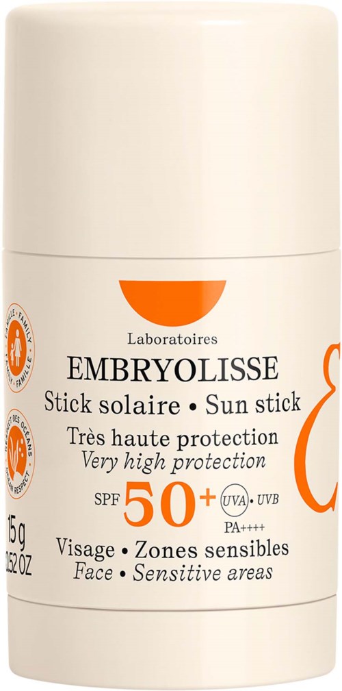 Solskyddsstift med SPF 50+ för känsliga ansiktsområden, ger mycket hög skydd mot solstrålar.