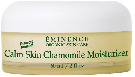 En burk Calm Skin Kamomil-Reflexer från Éminence Organic Skin Care, 60 ml, med vit lock och grön etikett.