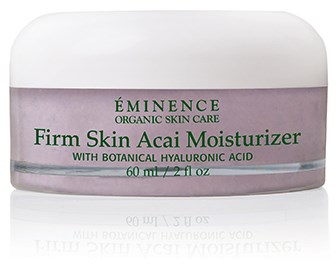 Valkoinen vanity Eminence orgaaninen ihonhoito, kiinteyttävä acai-voide botaanisella hyaluronihapolla, 60 ml.