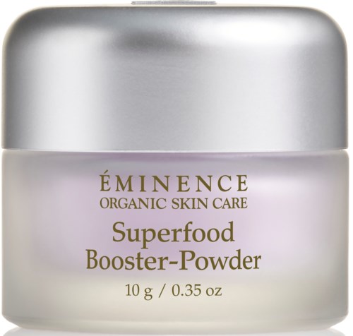 A small jar with a silver lid containing Éminence Organic Skin Care Superfood Booster-Powder.