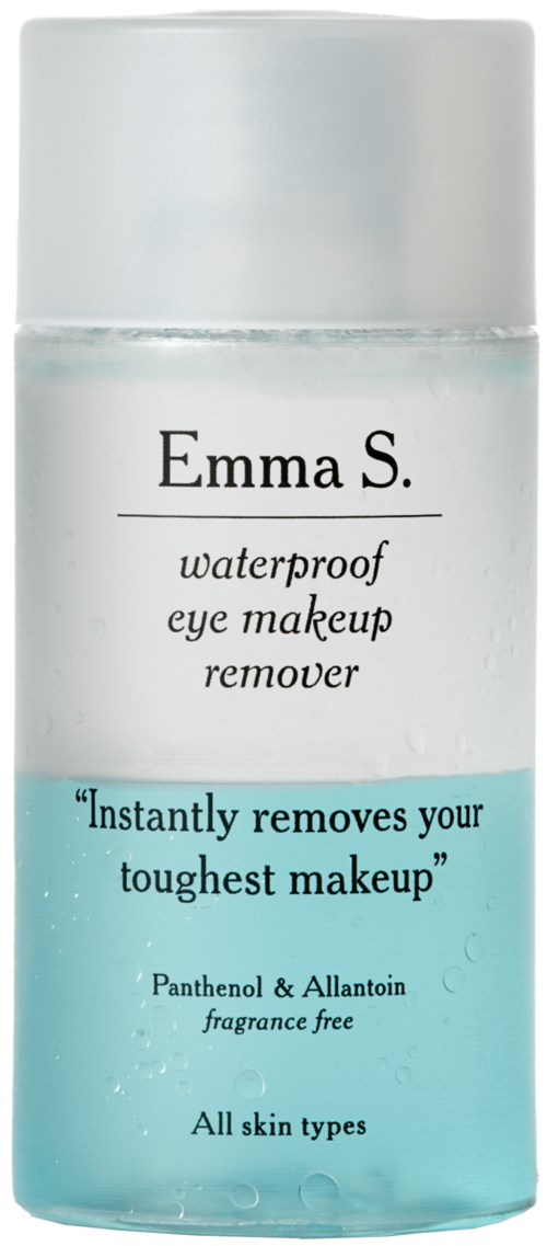 Klarer Flasche mit wasserdichtem Augen-Make-up-Entferner mit blauer Flüssigkeit, für alle Hauttypen.
