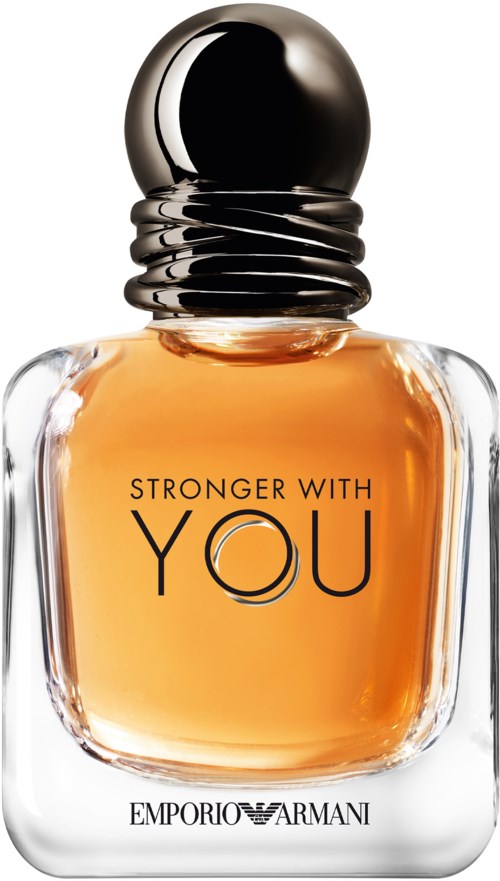 Ein Parfümflasche mit den Worten "STRONGER WITH YOU" und "EMPORIO ARMANI".