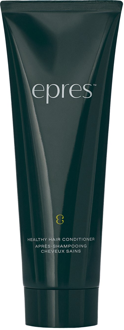 A dark green tube labeled 'epres' with gold and white text, for healthy hair conditioner or shampoo.
