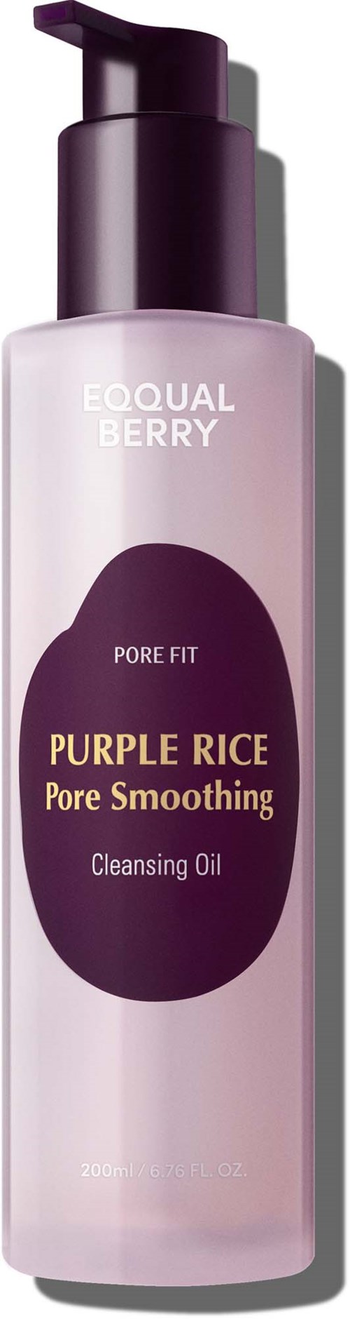 Eine Reinigungsölflasche mit der Beschriftung 'Equal Berry Purple Rice Pore Smoothing' und Pumpkopf.