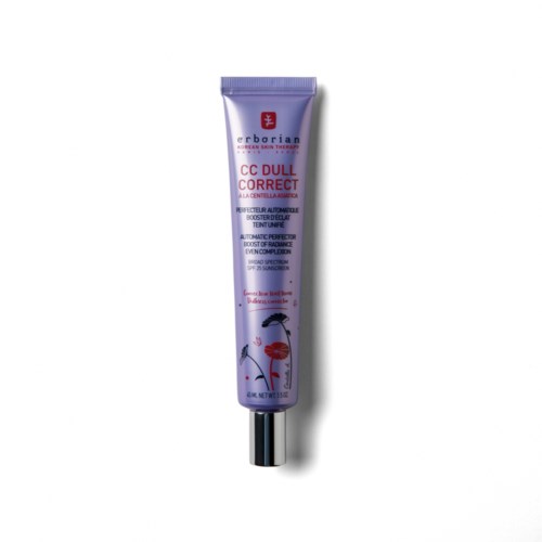 A purple tube with a black cap, labeled as a skincare product with red and black text and a small umbrella icon.