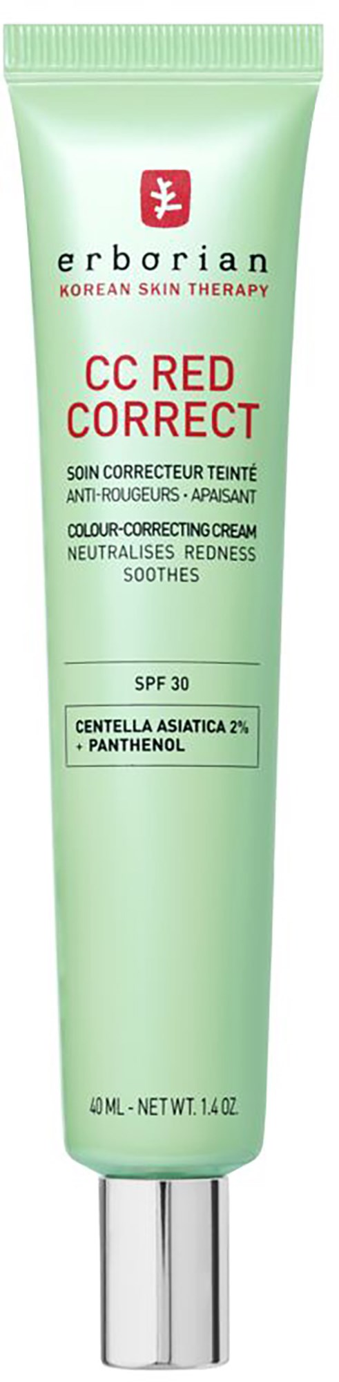 Grüne Tube koreanische Hautcreme mit SPF 30 für Rötungen und Hautkorrektur.