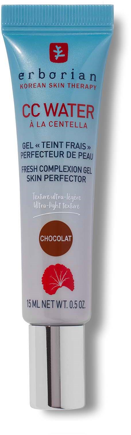 Eine Tube Erborian CC Water Gel mit Schokoladengeschmack, für die Haut, leicht und erfrischend.