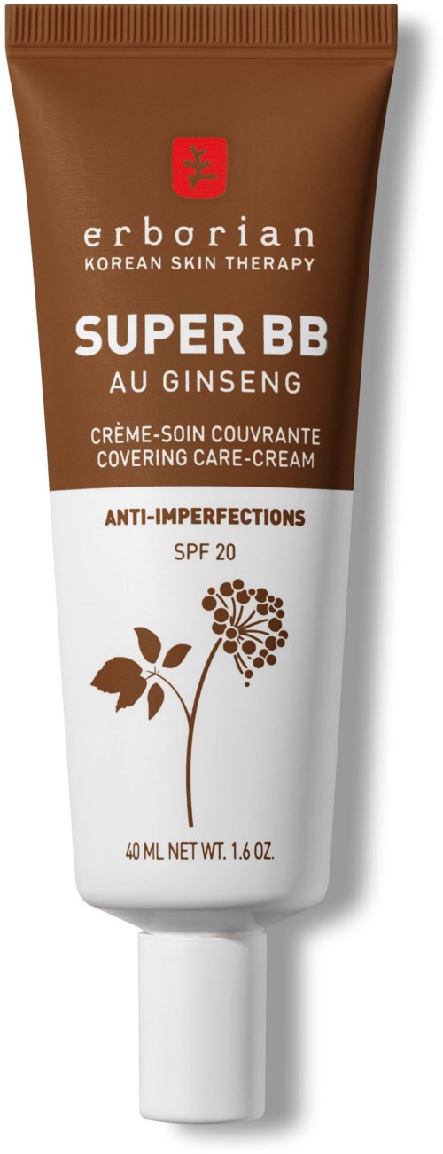 A tube of Erborian Super BB cream with ginseng, SPF 20, for skin coverage and imperfections.