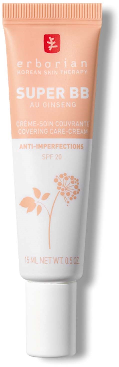 A tube of Erborian Super BB cream with SPF 20, designed for anti-imperfections and glowing skin.