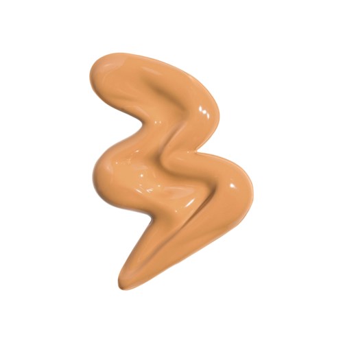 Eine beige, gewundene Linie, sieht aus wie ein Strich aus Creme oder Farbe, auf weißem Hintergrund.