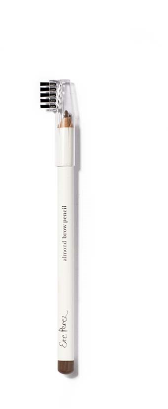 Een witte pen met een bevestigde borstel en een kleine potlood. Tekst zegt 'all purpose eyebrow pencil' op de pen.