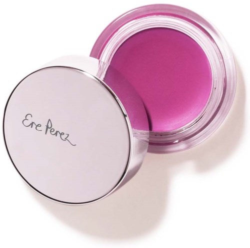 Rosa makeup blush i en behållare med vit lock och handskrivet namn, "Ene Perez."