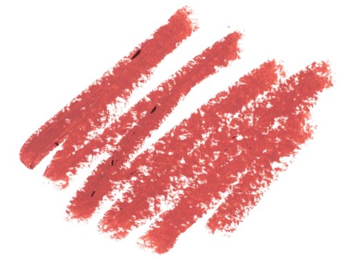 Red lipstick smear with five parallel strokes on a white background.