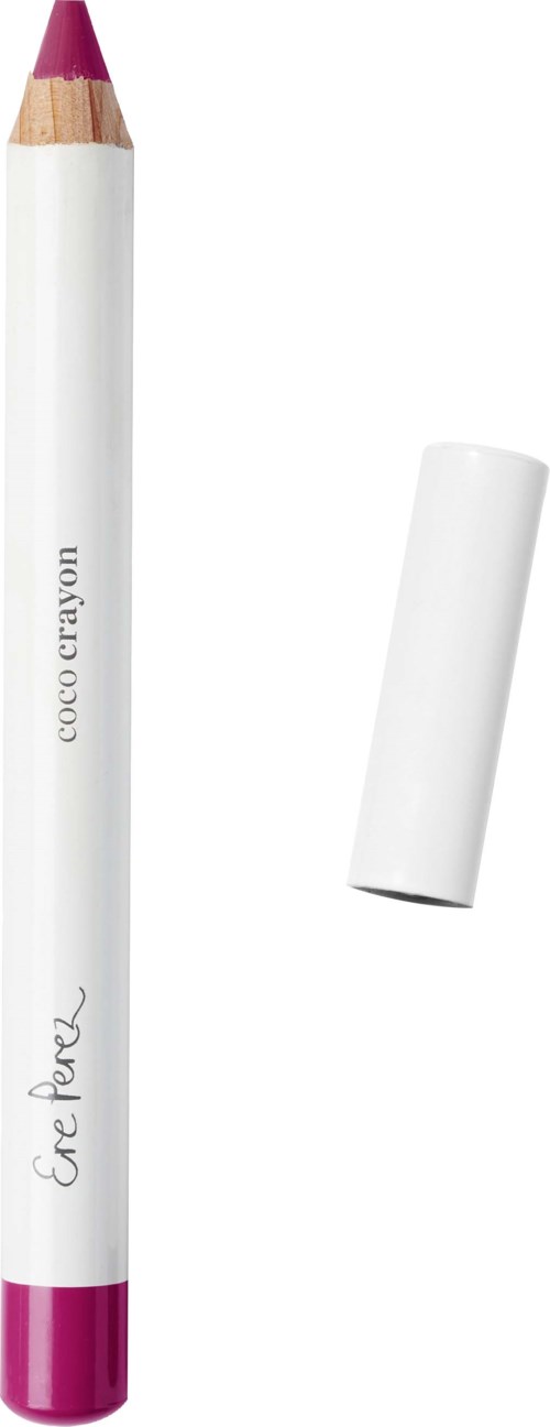 En vit och rosa krita märkt 'coco crayon' och 'Ere Pearl' med ett separat vitt lock.