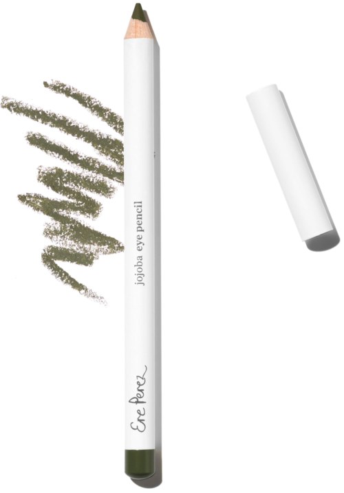 Ein weißer Augenstift mit dem Markennamen 'joiqa eye pencil' und Text 'for you', ohne Deckel und mit verwischter Linie.