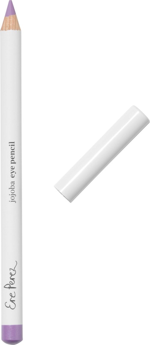 Eyeliner i ljuslila färg med vit kropp, korken är borttagen, visar den slipade spetsen.